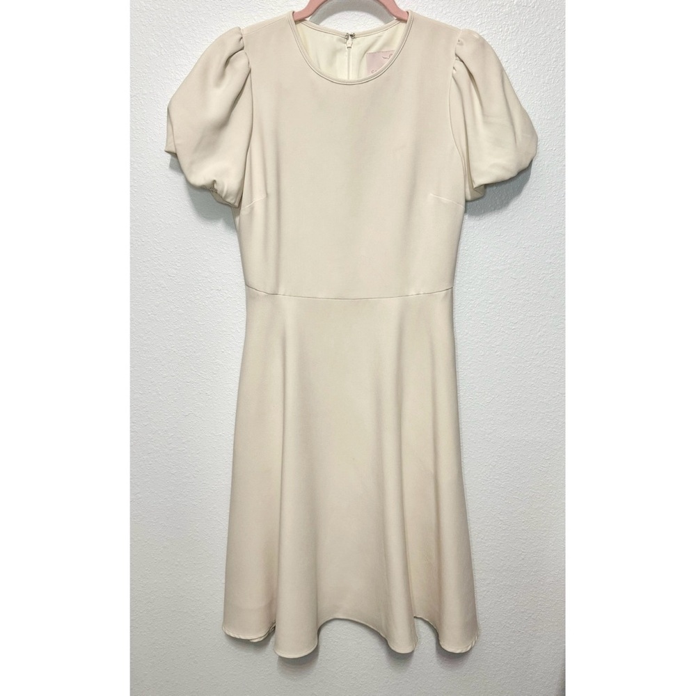Krista Puff Sleeve Crepe Fit & Flare Dress